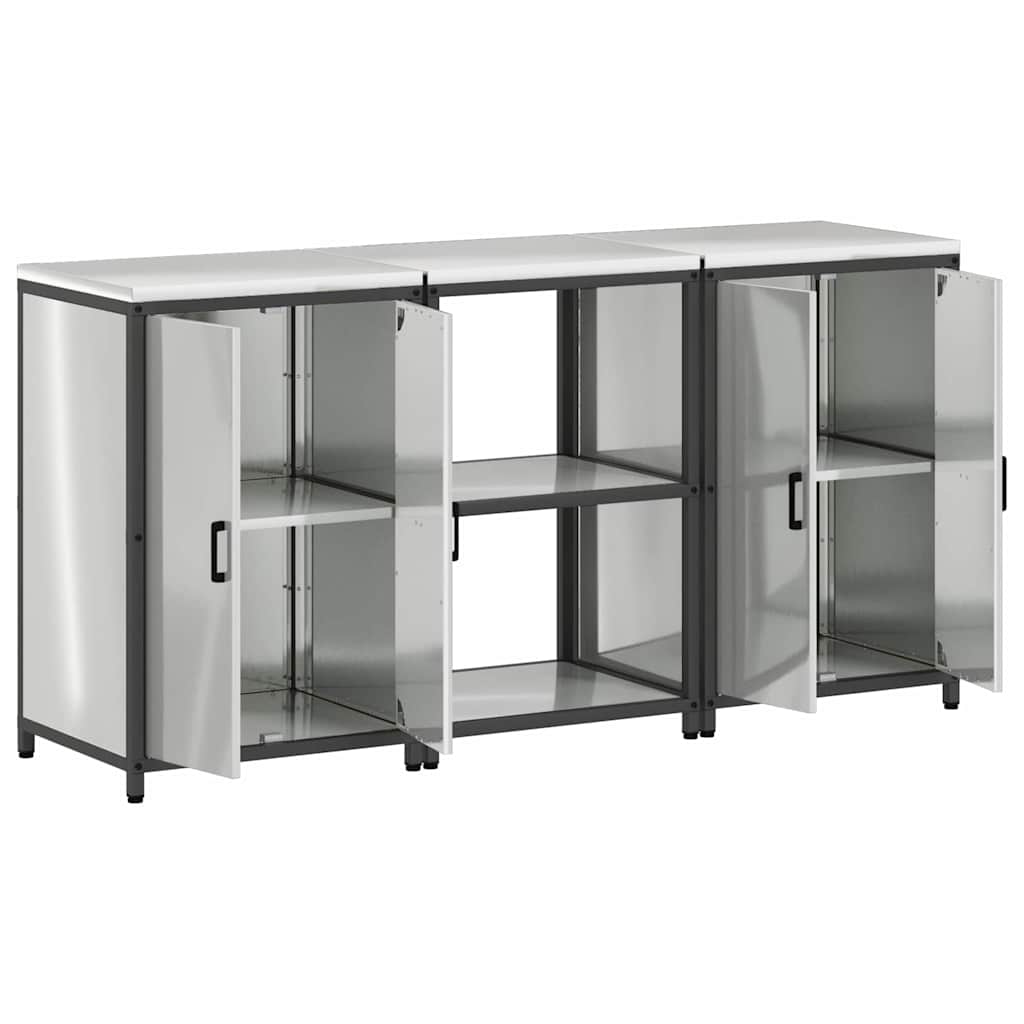 vidaXL Set di Stoccaggio per Cucina 3 pcs Argento 180 x 50 x 92 cm