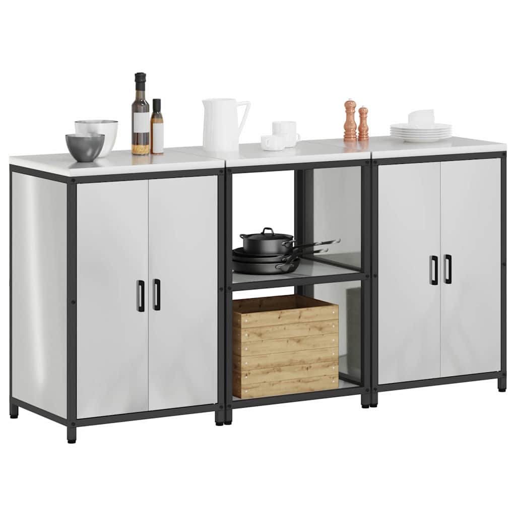 vidaXL Set di Stoccaggio per Cucina 3 pcs Argento 180 x 50 x 92 cm