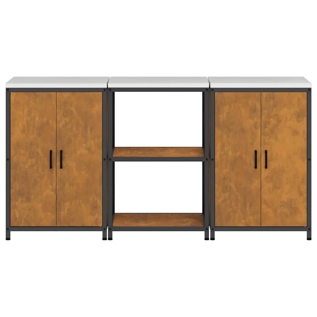 vidaXL Set di Stoccaggio per Cucina 3 pcs Ruggine 180 x 50 x 92 cm