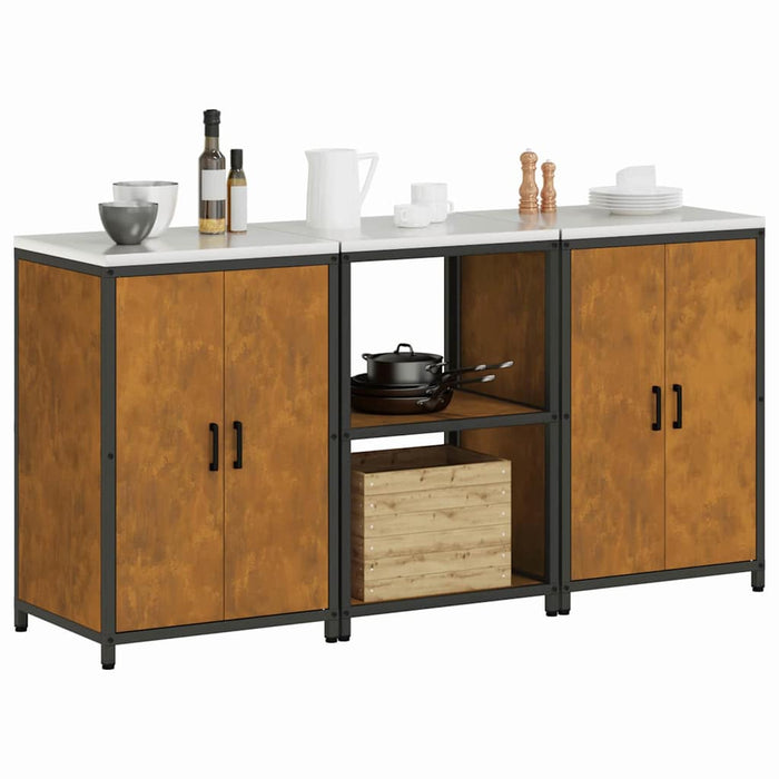 vidaXL Set di Stoccaggio per Cucina 3 pcs Ruggine 180 x 50 x 92 cm