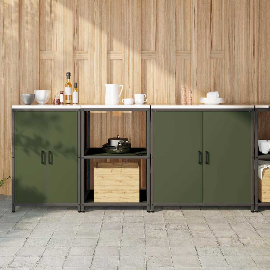 vidaXL Set di Stoccaggio per Cucina 3 pcs Verde oliva 210 x 50 x 92 cm