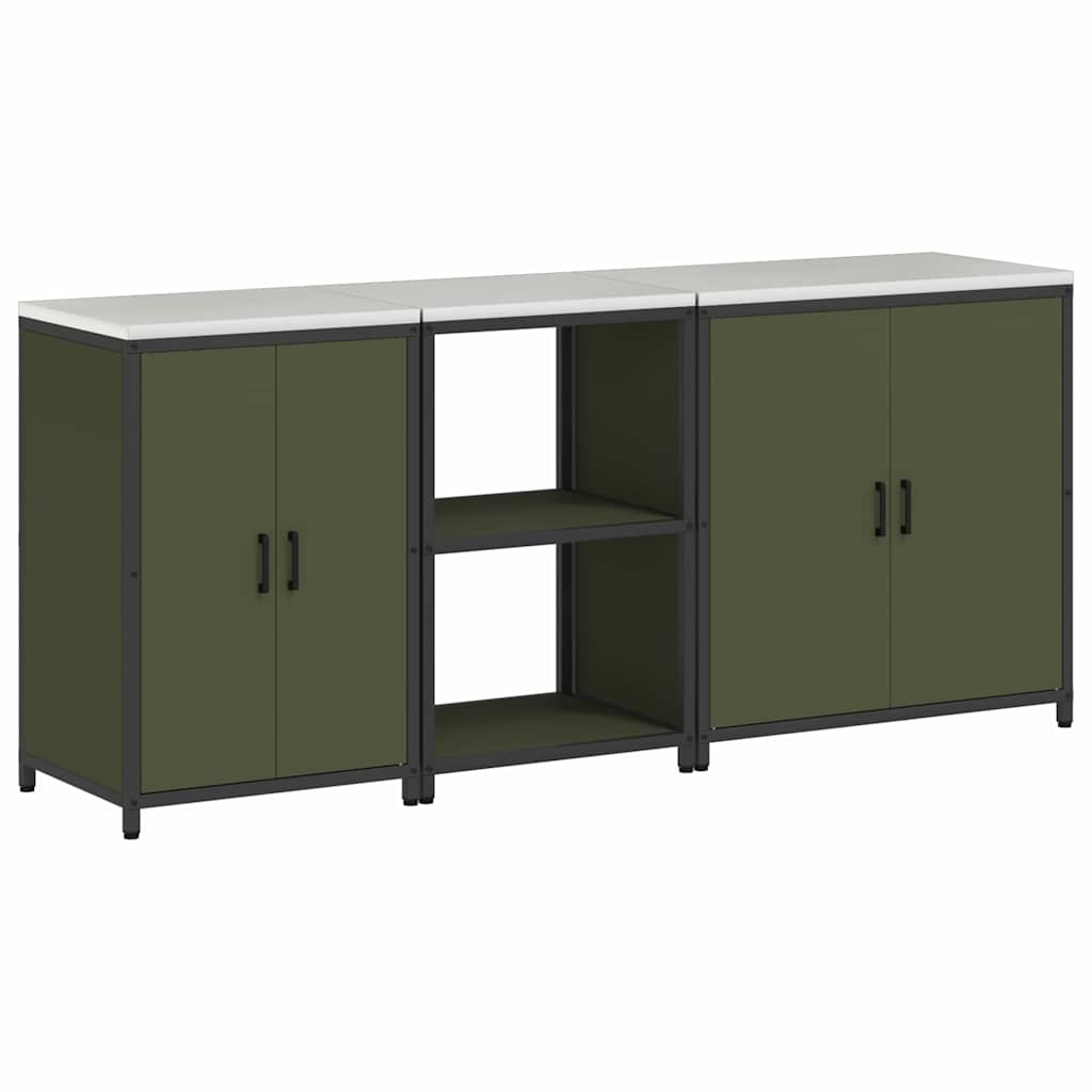 vidaXL Set di Stoccaggio per Cucina 3 pcs Verde oliva 210 x 50 x 92 cm