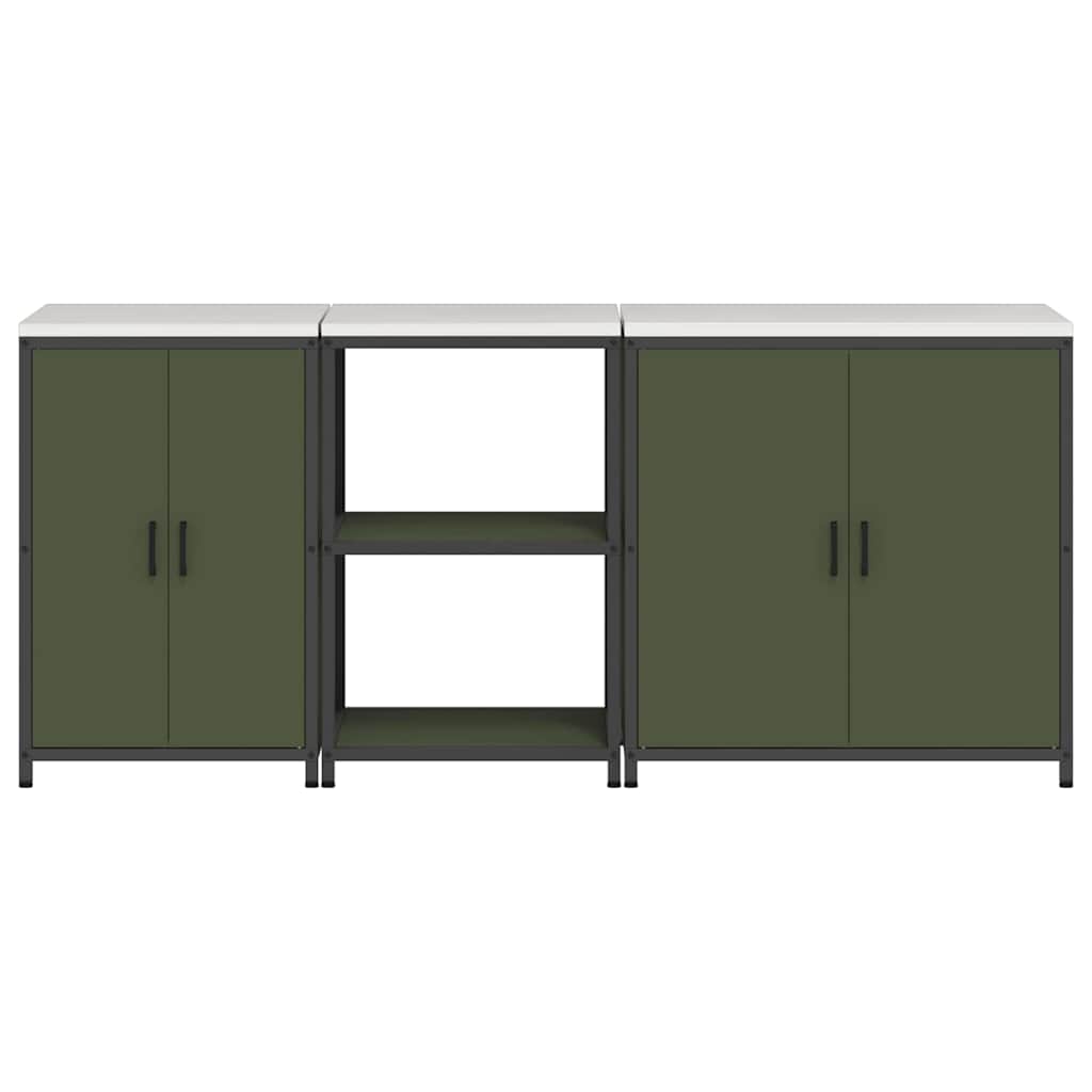vidaXL Set di Stoccaggio per Cucina 3 pcs Verde oliva 210 x 50 x 92 cm