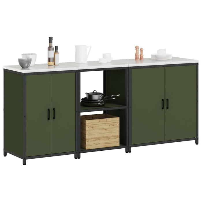 vidaXL Set di Stoccaggio per Cucina 3 pcs Verde oliva 210 x 50 x 92 cm