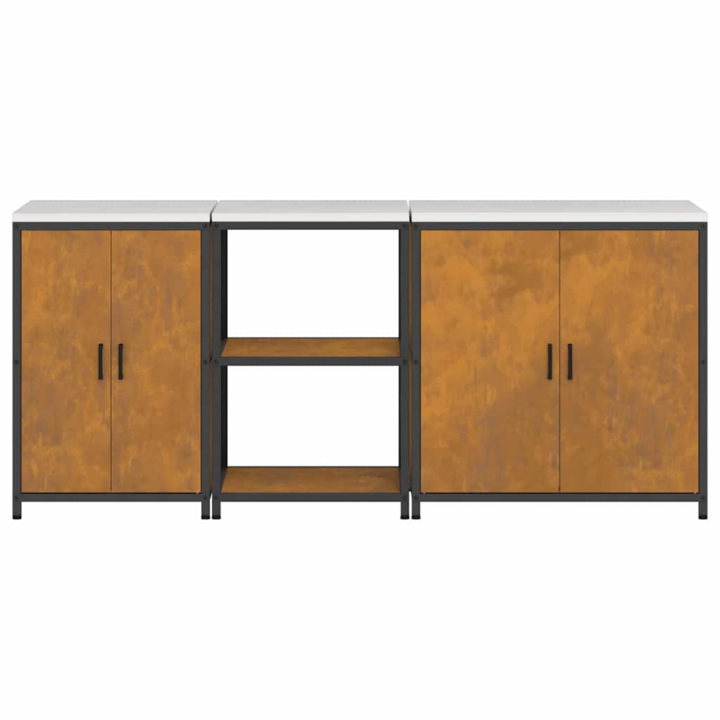 vidaXL Set di Stoccaggio per Cucina 3 pcs Ruggine 210 x 50 x 92 cm