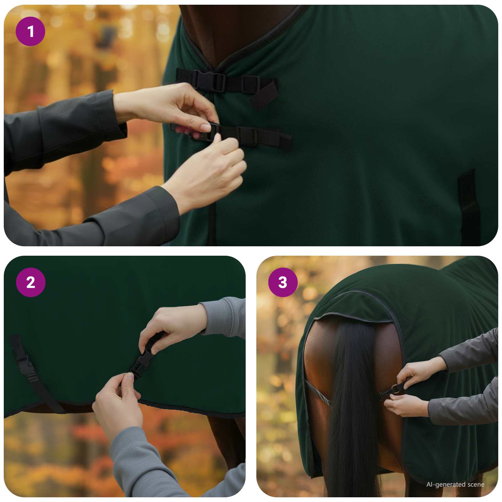 Coperta per Cavalli Verde scuro completo Poliestere 42013209