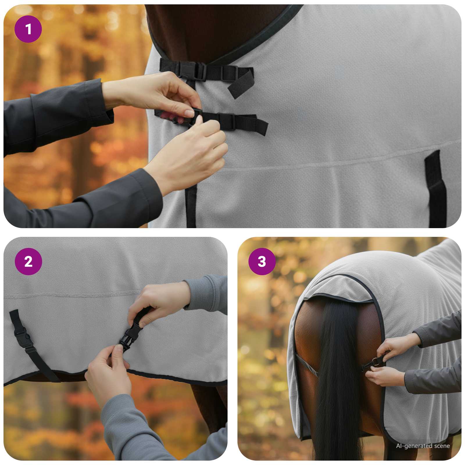 Coperta per Cavalli Grigio chiaro e rosa completo Poliestere 42013226