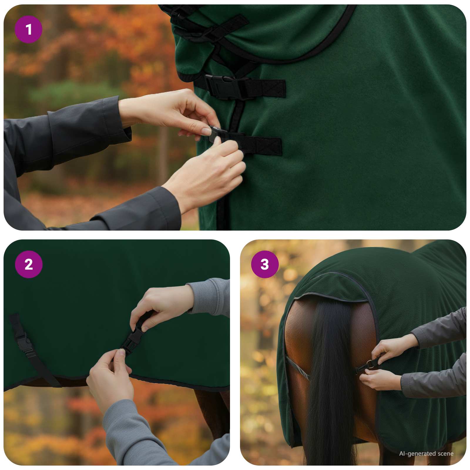 Coperta per Cavalli Verde scuro completo Poliestere 42013279