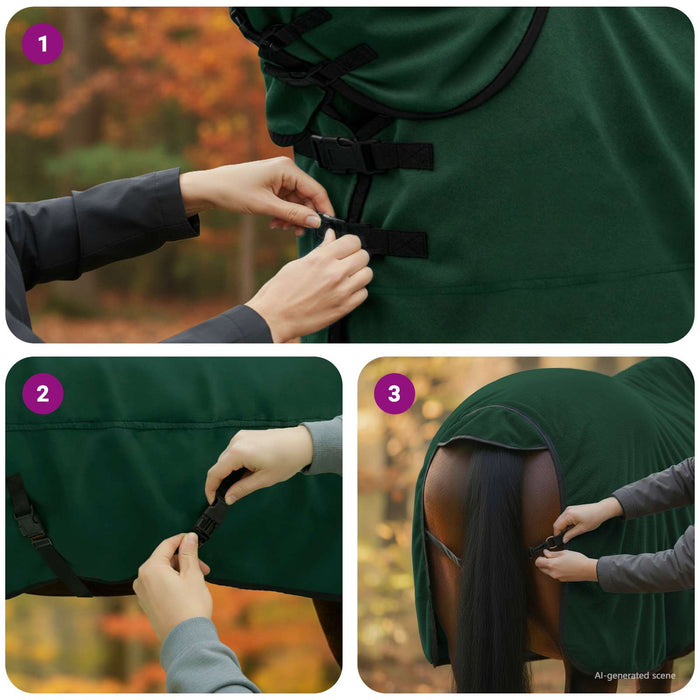 Coperta per Cavalli Verde scuro completo Poliestere 42013286