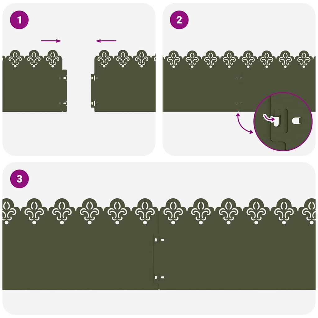 Bordure per prato 10 pcs Verde oliva 103 x 0,05 x 22 cm Acciaio 874753