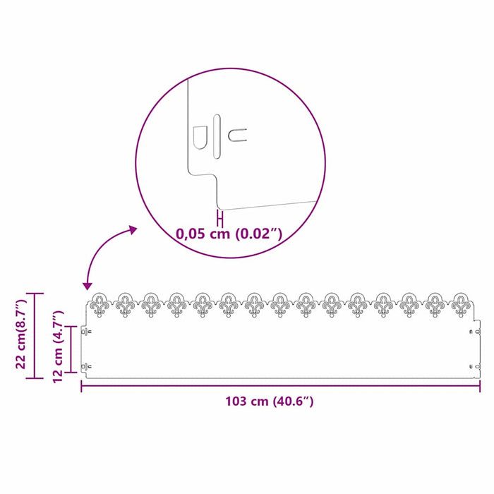Bordure per prato 10 pcs Argento 103 x 0,05 x 22 cm 874756