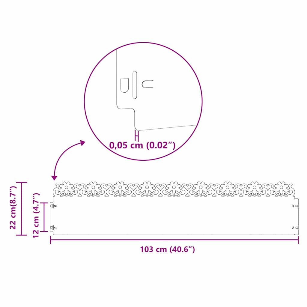 Bordure per prato 20 pcs Antracite 103 x 0,05 x 22 cm Acciaio 874772