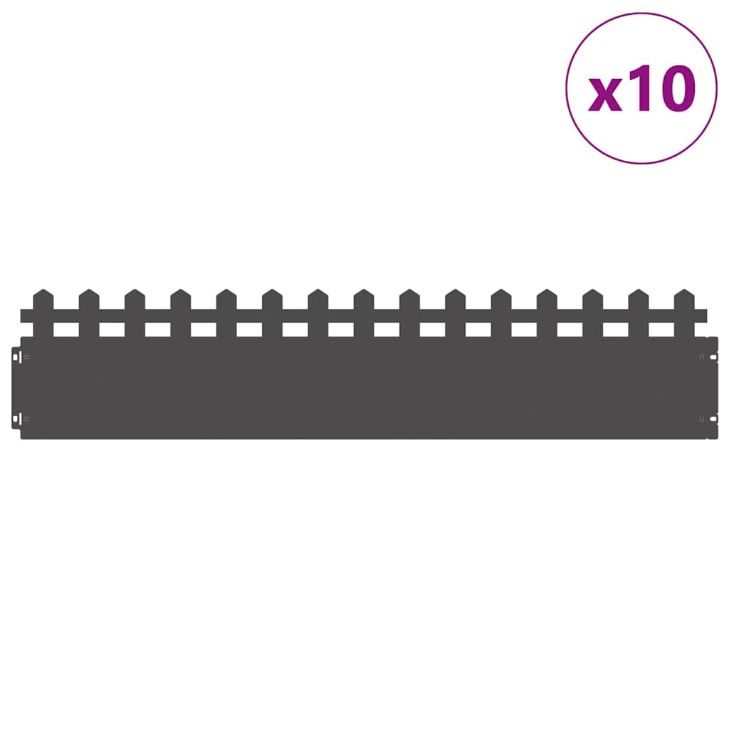 Bordure per prato 10 pcs Nero 103 x 0,05 x 22 cm Acciaio 874786