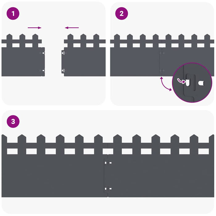 Bordure per prato 10 pcs Antracite 103 x 0,05 x 22 cm Acciaio 874792