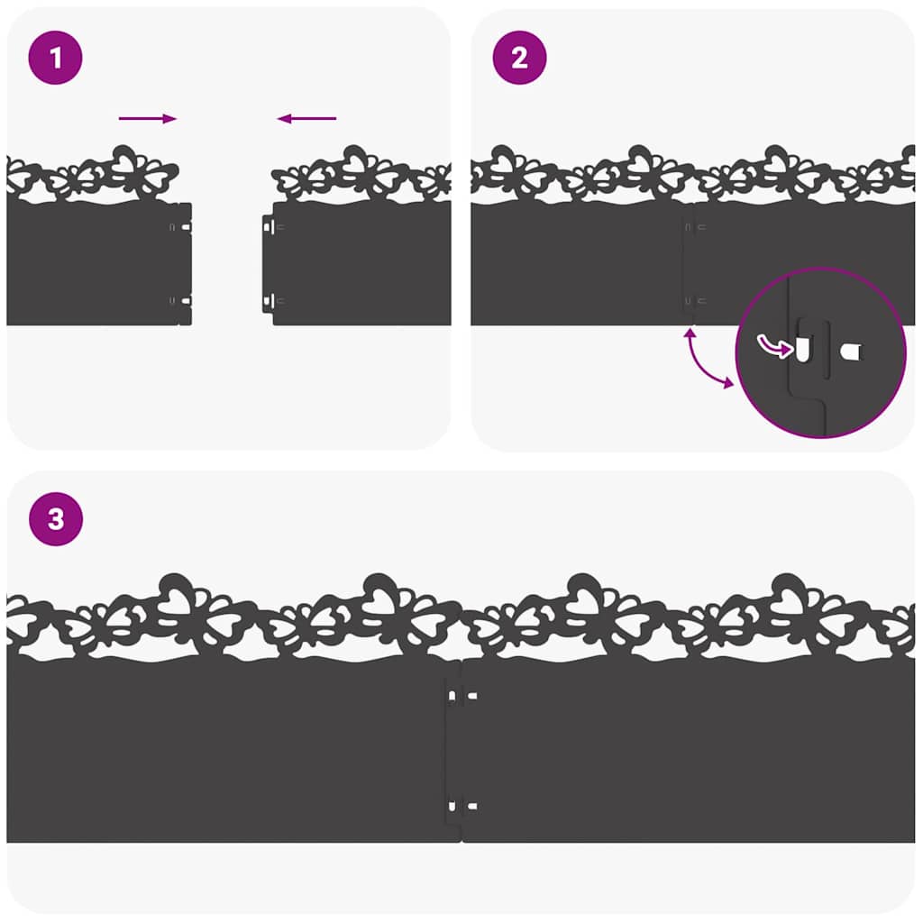 Bordure per prato 10 pcs Nero 103 x 0,05 x 22 cm Acciaio 874807