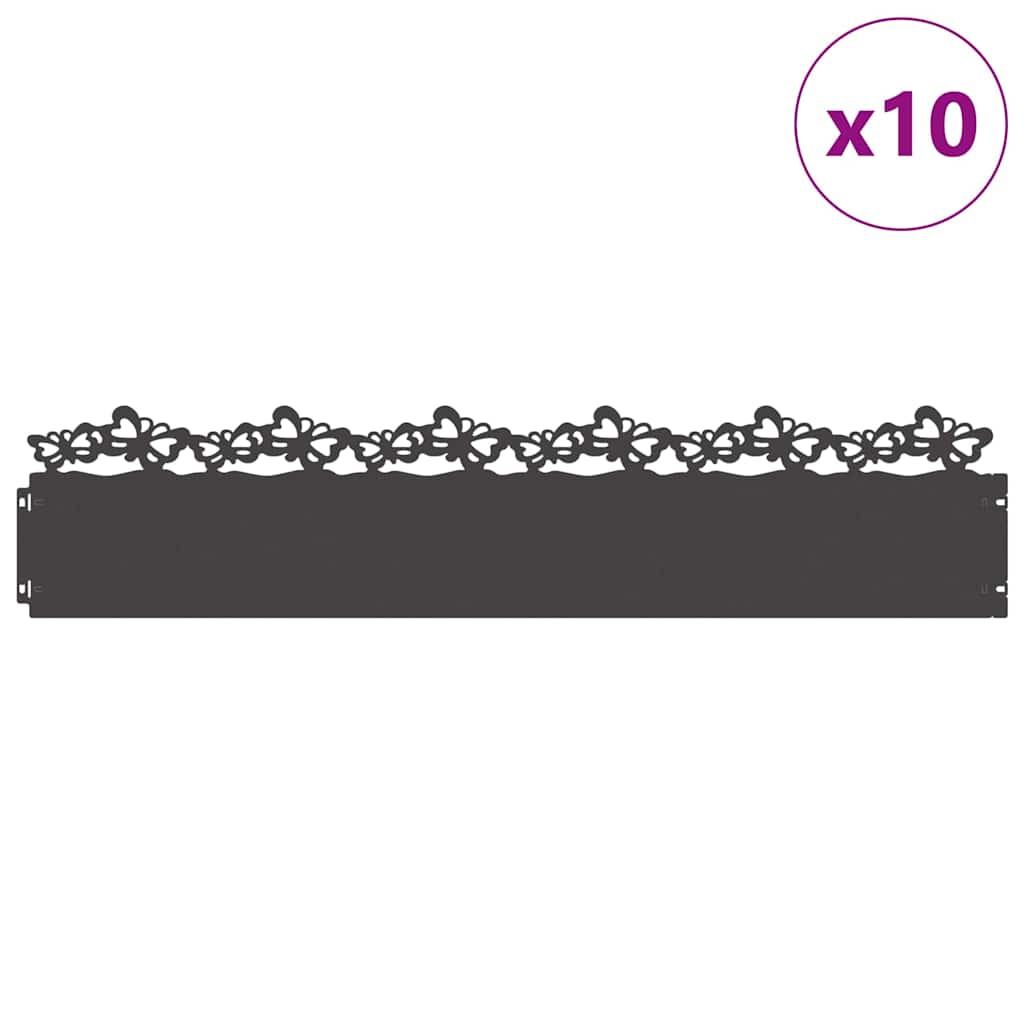 Bordure per prato 10 pcs Nero 103 x 0,05 x 22 cm Acciaio 874828