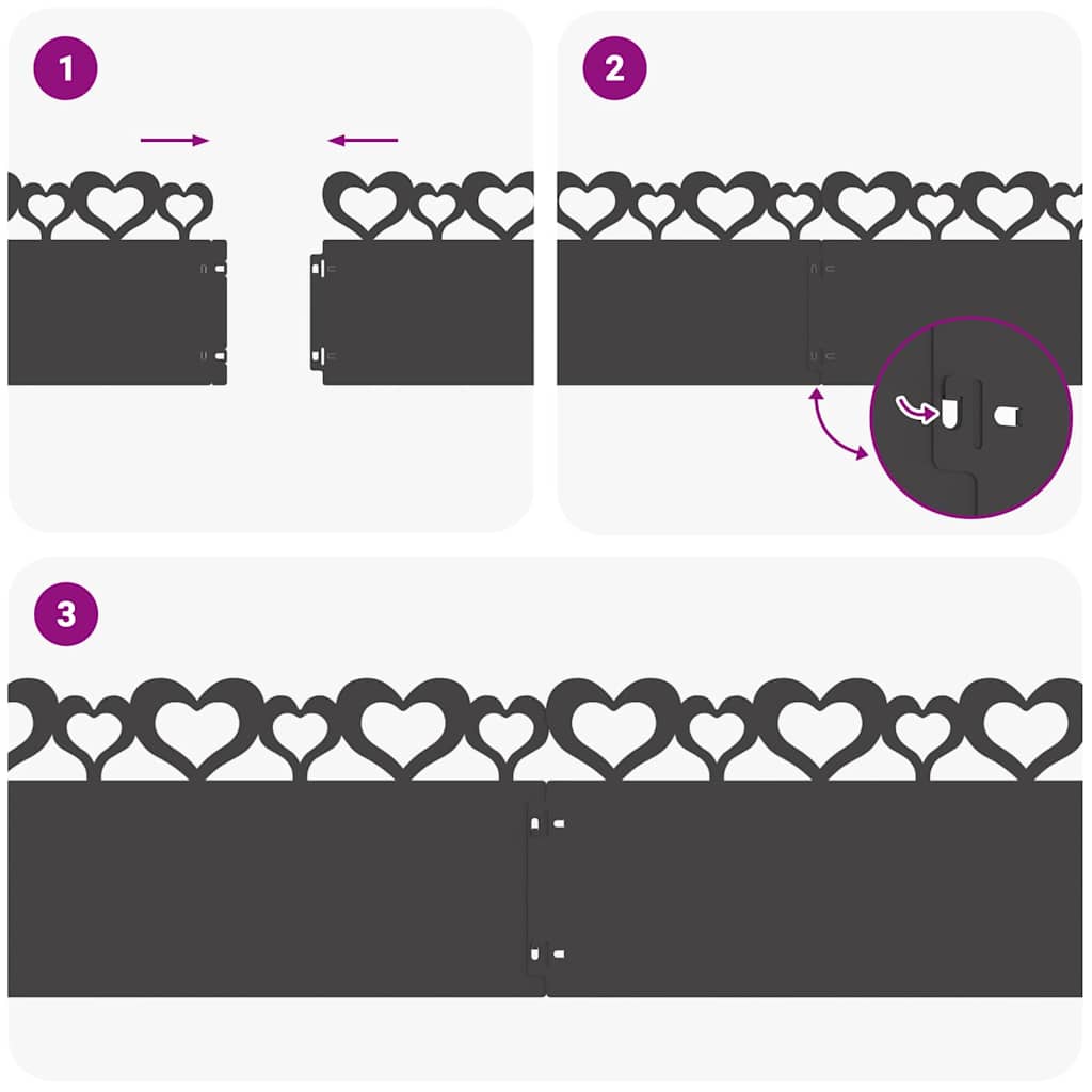 Bordure per prato 20 pcs Nero 103 x 0,05 x 22 cm Acciaio 874829