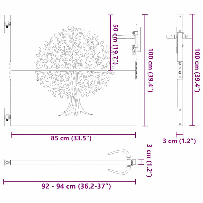 vidaXL Cancello da giardino, Cancello da Giardino 85x75 cm Design Albero in Acciaio Corten