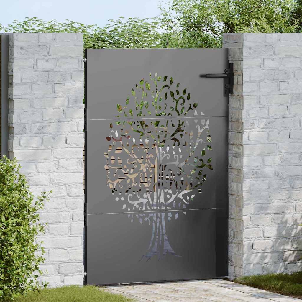 vidaXL Cancello da giardino, Cancello da Giardino 85x75 cm Design Albero in Acciaio Corten