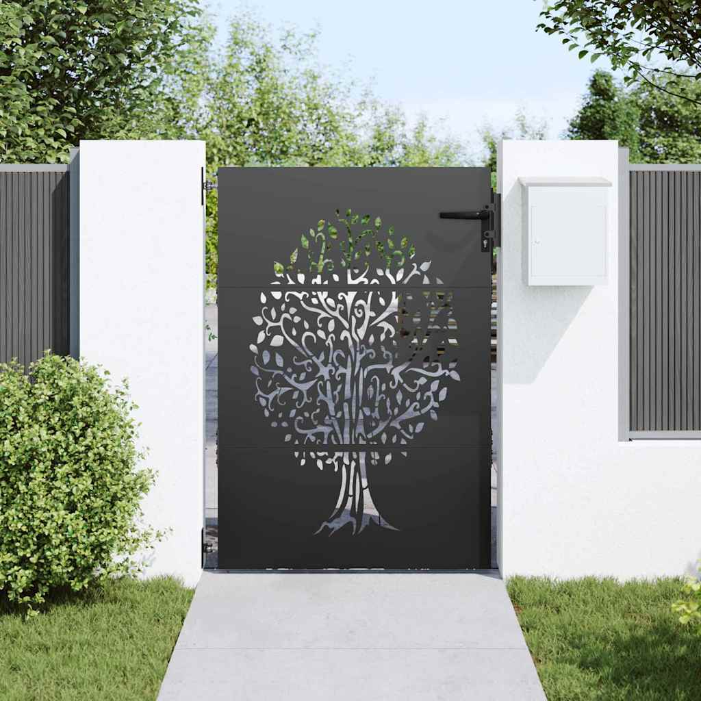vidaXL Cancello da giardino, Cancello da Giardino 85x75 cm Design Albero in Acciaio Corten