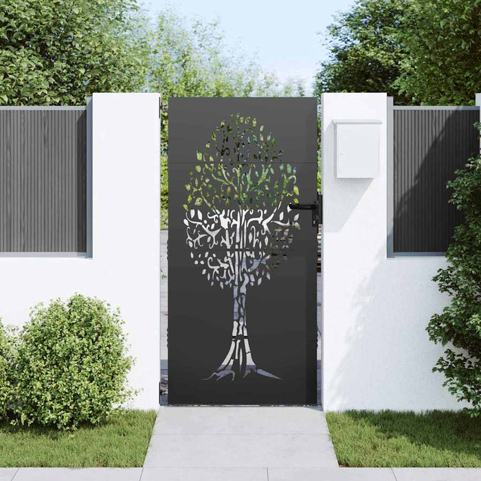 vidaXL Cancello da giardino, Cancello da Giardino 85x75 cm Design Albero in Acciaio Corten