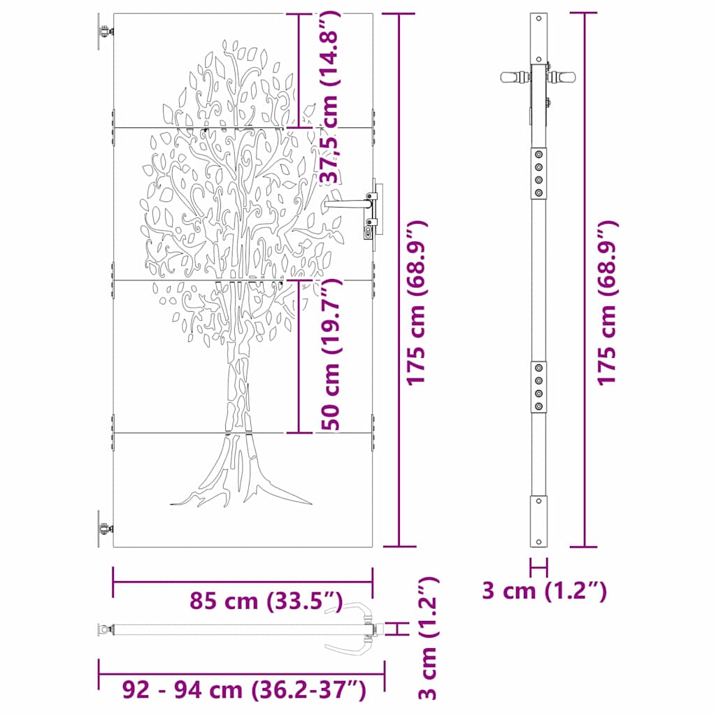 Cancello da giardino, Cancello da Giardino 85x75 cm Design Albero in Acciaio Corten 42015862