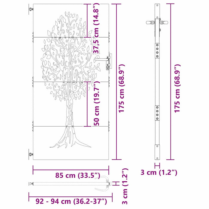 Cancello da giardino, Cancello da Giardino 85x75 cm Design Albero in Acciaio Corten 42015862