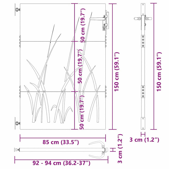 Cancello da giardino, Cancello da Giardino 85x150 cm Design in Acciaio Corten con Erba 42015866