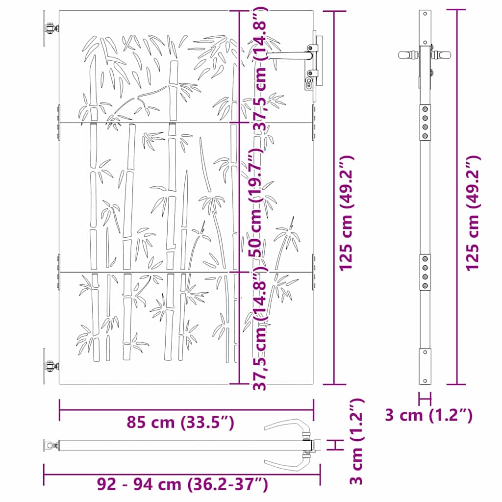 vidaXL Cancello da giardino con blocco Nero 105 x 125 cm