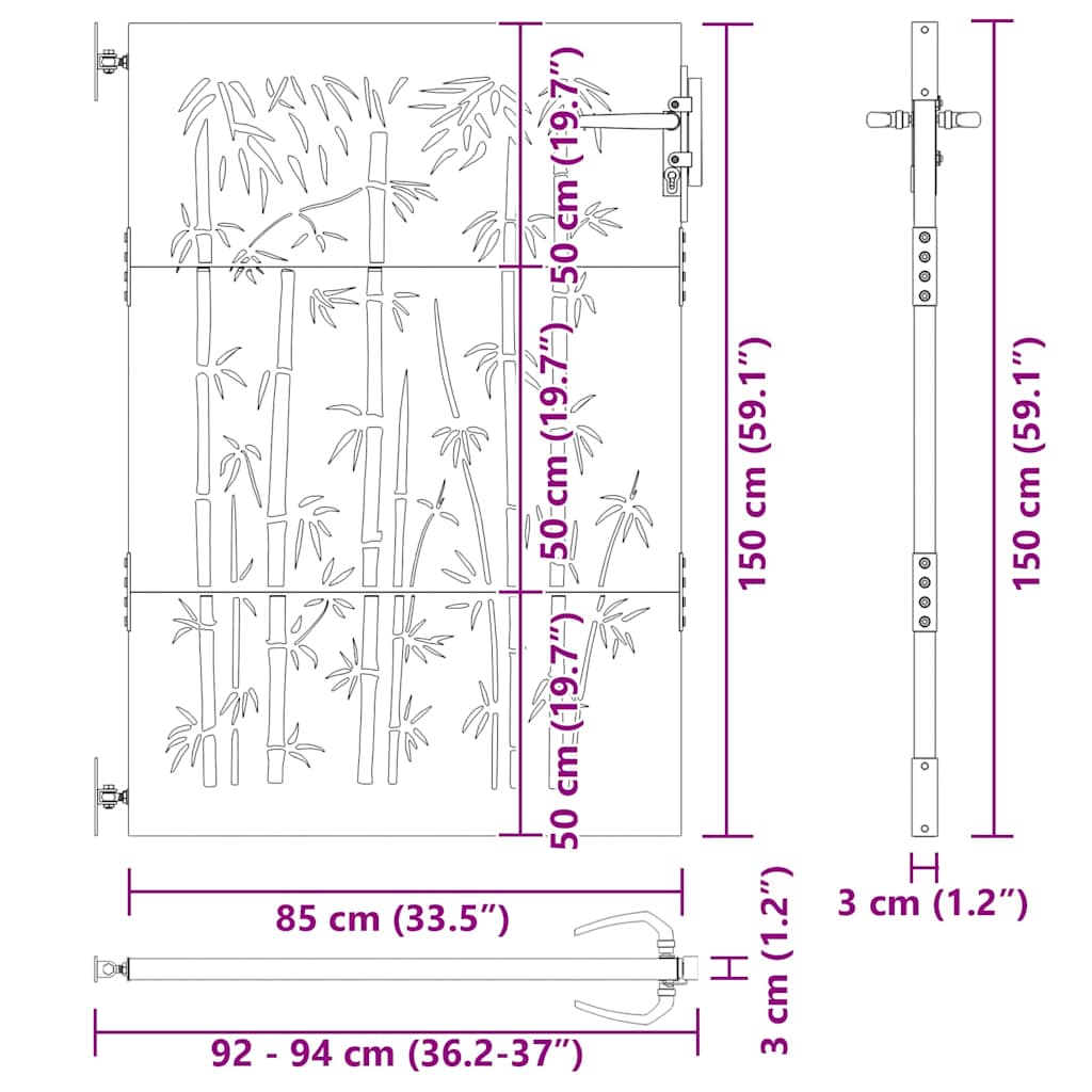 vidaXL Cancello da giardino con blocco Nero 105 x 150 cm