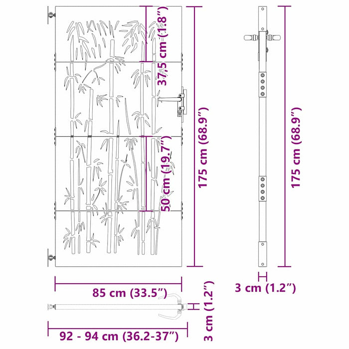 vidaXL Cancello da giardino con blocco Nero 105 x 175 cm