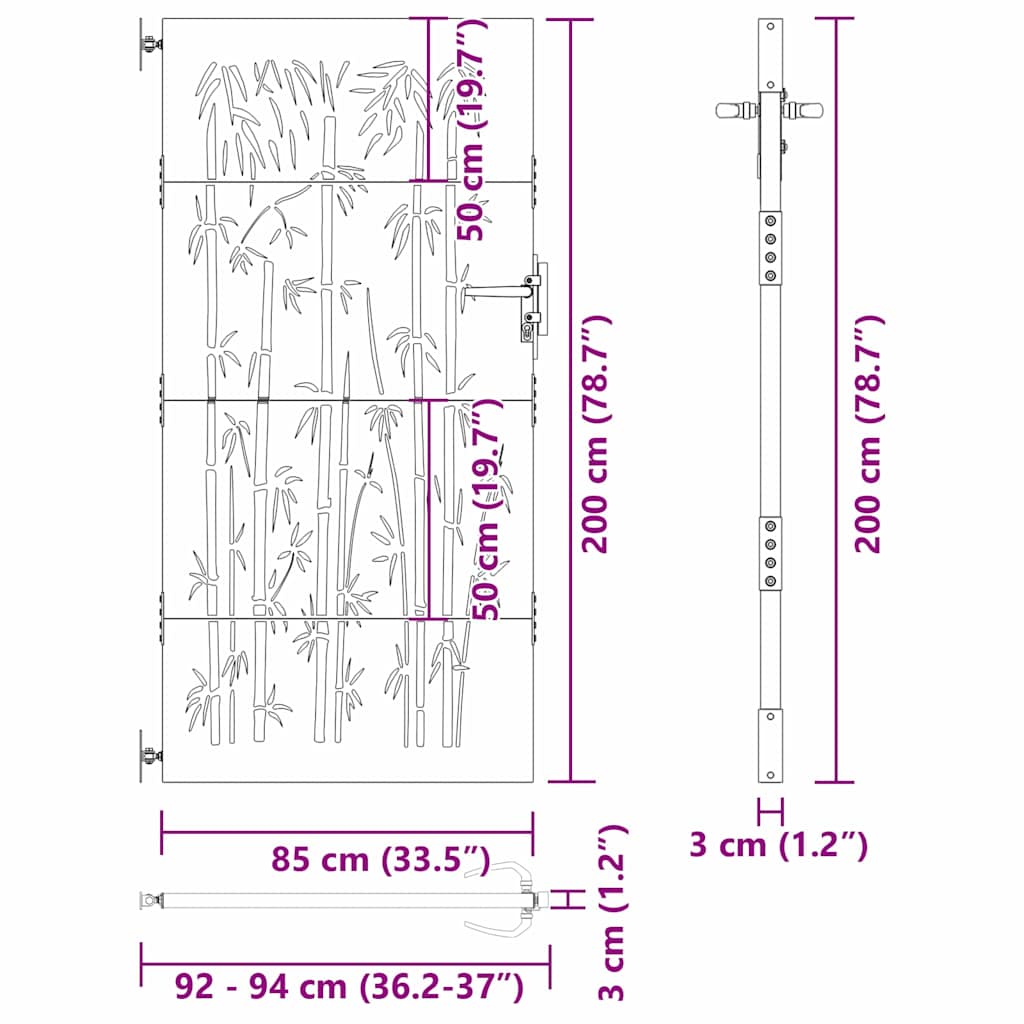vidaXL Cancello da giardino con blocco Nero 105 x 200 cm