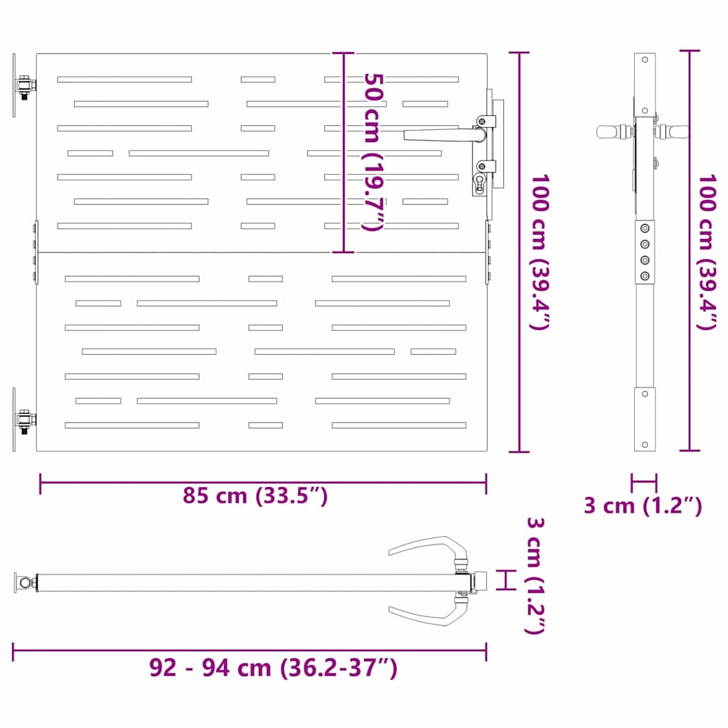 vidaXL Cancello da giardino con blocco Nero 105 x 100 cm