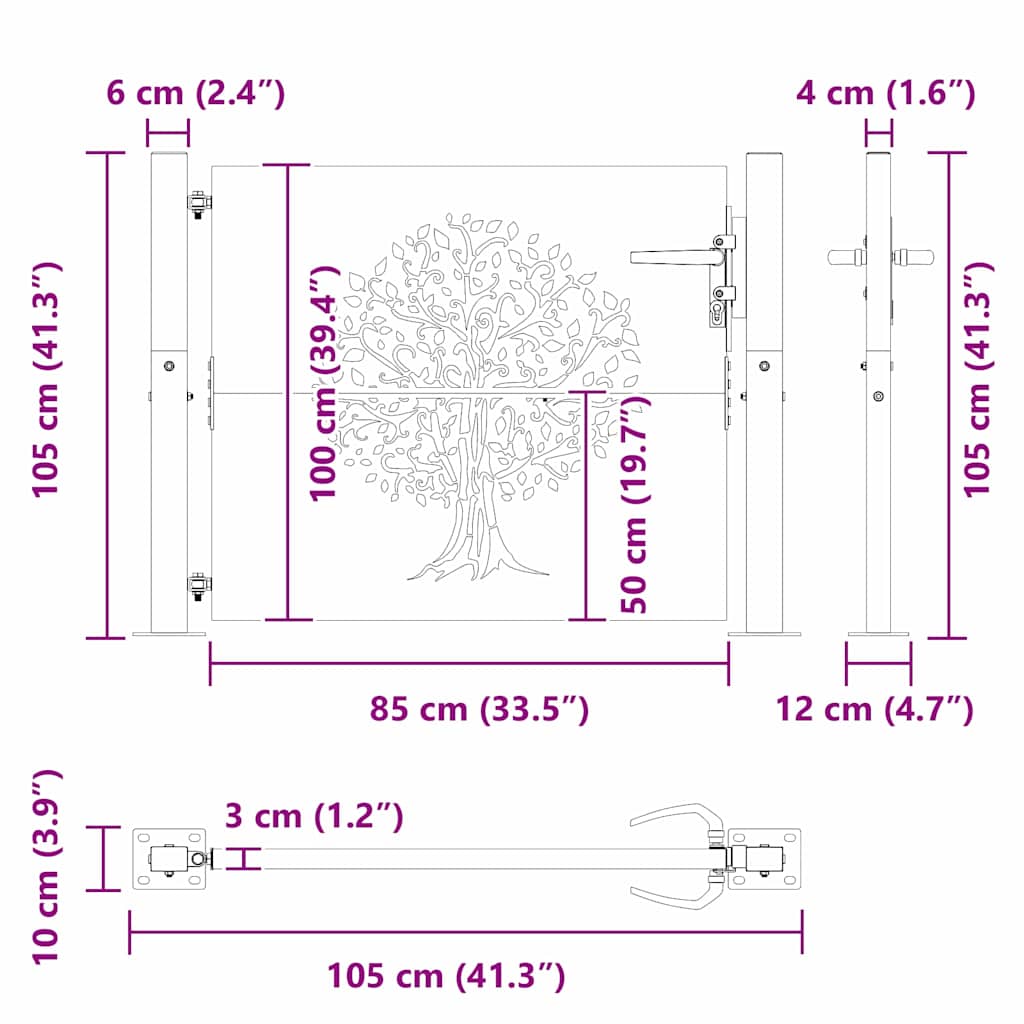 Cancello da giardino con blocco Nero 105 x 100 cm 42015884