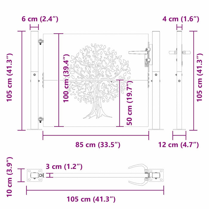 vidaXL Cancello da giardino con blocco Nero 105 x 100 cm