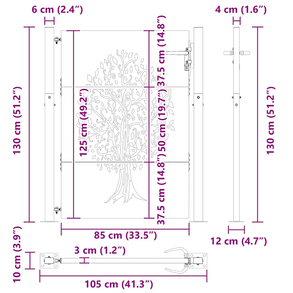 Cancello da giardino, Cancello da Giardino 105x75 cm Acciaio Corten Design Albero 42015885