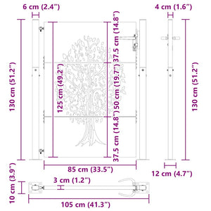 Cancello da giardino, Cancello da Giardino 105x75 cm Acciaio Corten Design Albero 42015885