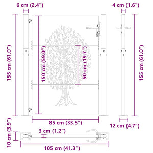 Cancello da giardino, Cancello da Giardino 105x75 cm Acciaio Corten Design Albero 42015886