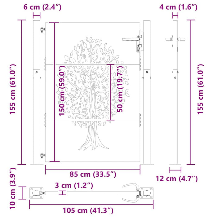 vidaXL Cancello da giardino con blocco Nero 105 x 150 cm