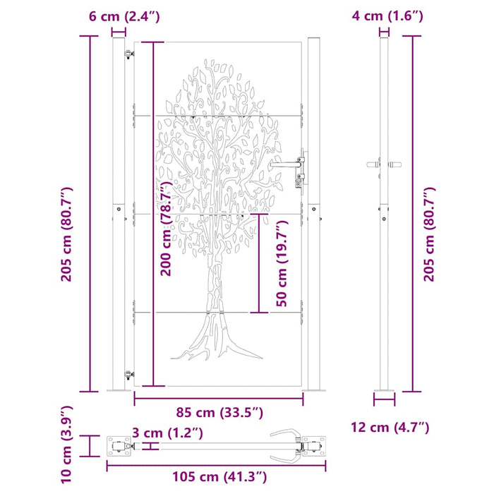 vidaXL Cancello da giardino con blocco Nero 105 x 200 cm