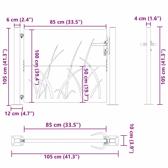 vidaXL Cancello da giardino con blocco Nero 105 x 100 cm