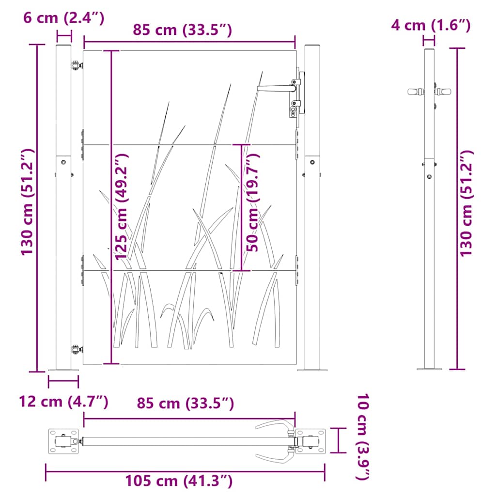 Cancello da giardino, Cancello da Giardino 105x75 cm Acciaio Corten Design Erba 42015890