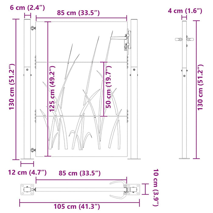 Cancello da giardino, Cancello da Giardino 105x75 cm Acciaio Corten Design Erba 42015890