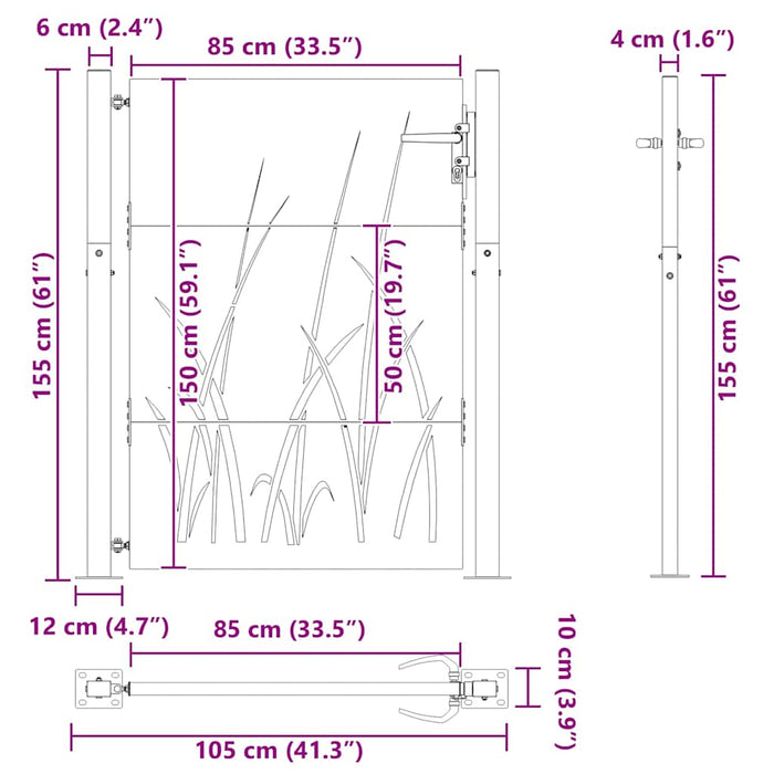 Cancello da giardino, Cancello da Giardino 105x75 cm Acciaio Corten Design Erba 42015891