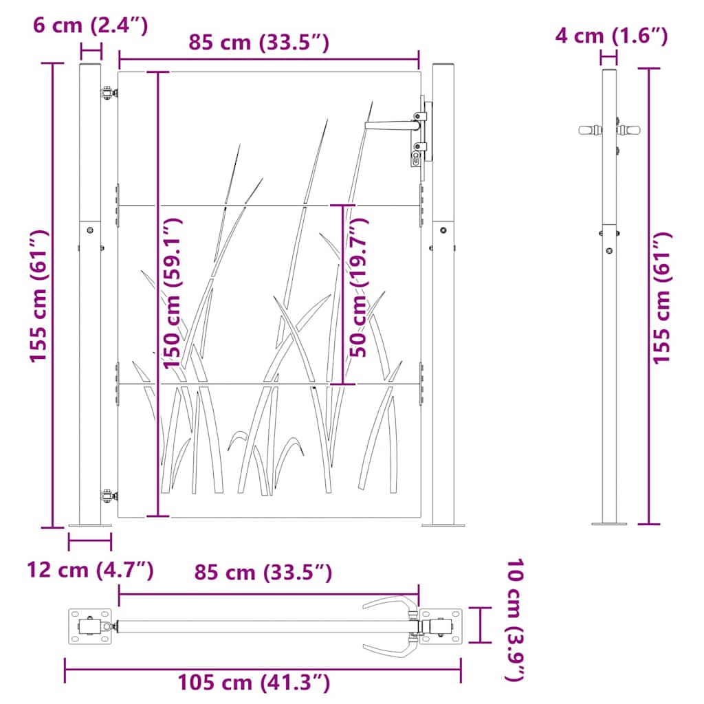 vidaXL Cancello da giardino con blocco Nero 105 x 150 cm