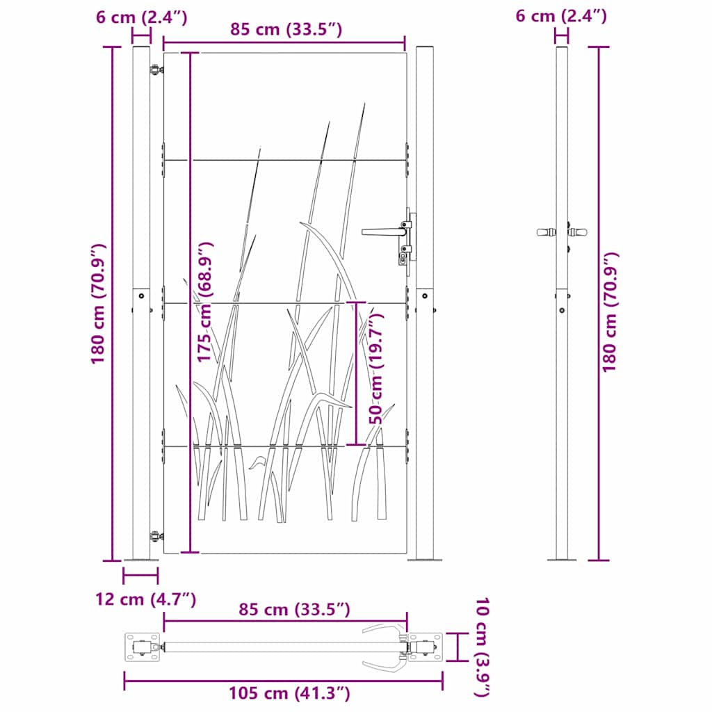 Cancello da giardino, Cancello da Giardino 105x75 cm Acciaio Corten Design Erba 42015892