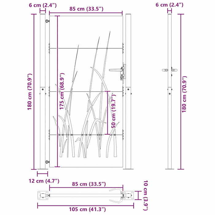 Cancello da giardino, Cancello da Giardino 105x75 cm Acciaio Corten Design Erba 42015892