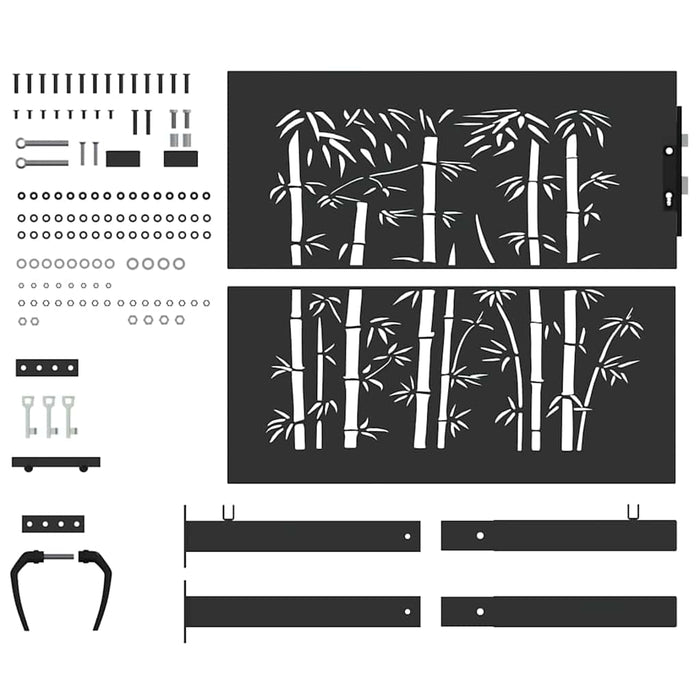 Cancello da giardino, Cancello da Giardino 105x75 cm Design in Acciaio Corten e Bambù 42015894