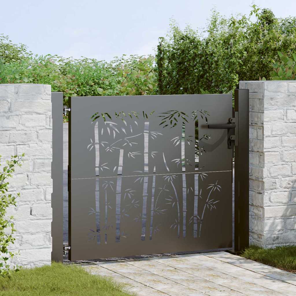 vidaXL Cancello da giardino, Cancello da Giardino 105x75 cm Design in Acciaio Corten e Bambù