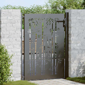 Cancello da giardino, Cancello da Giardino 105x75 cm Design in Acciaio Corten e Bambù 42015895